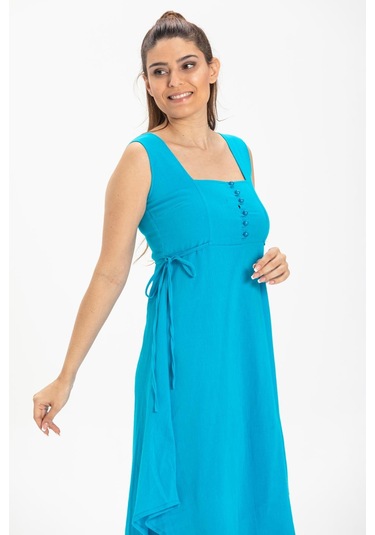 Kolsuz Şile Bezi Üçgen Katlı Midi Boy Yazlık Elbise Turkuaz Trkz Turkuaz