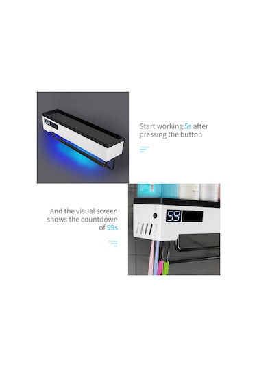 Akıllı Uv Diş Fırçası Rafı, 2 Havlu Barı, Diş Fırçası Sanitizatörü, Duvara Monte Banyo Diş Fırçası Tutucu, Usb Şarjlı Elektrikli Diş Fırçası Organizeri Siyah