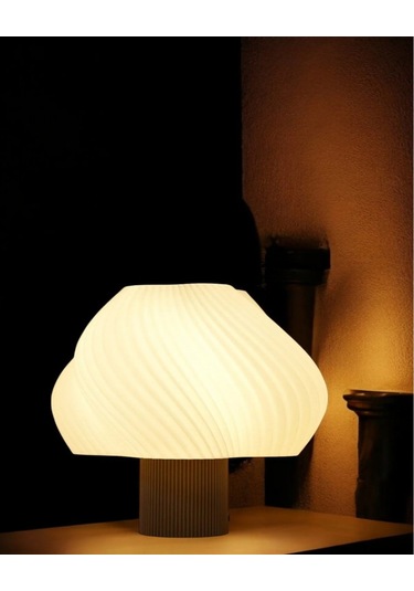 Aura Modern Tasarım Masa Lambası , Komidin Aydınlatma Şık Abajur - Kahve Beyaz Çok Renkli