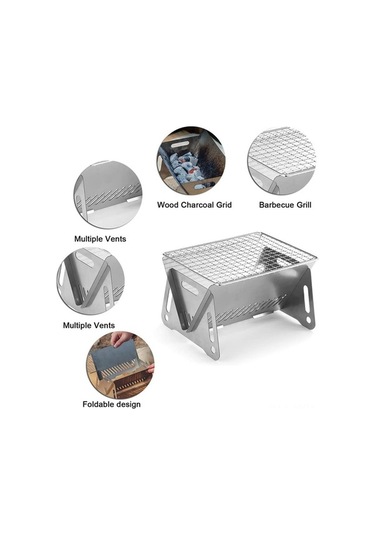 Dancemonkey Paslanmaz Çelik 304 Mangal Seti: Katlanabilir, Taşınabilir, 3 Parçalı Uygun Tasarım Gümüş Gümüş