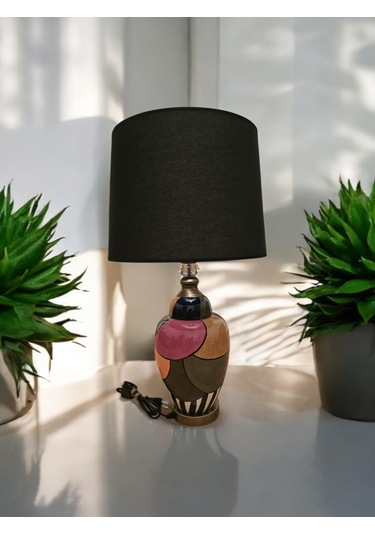 Dalmaçyalı Siyah Kadife Abajur Renkli Çok Renkli