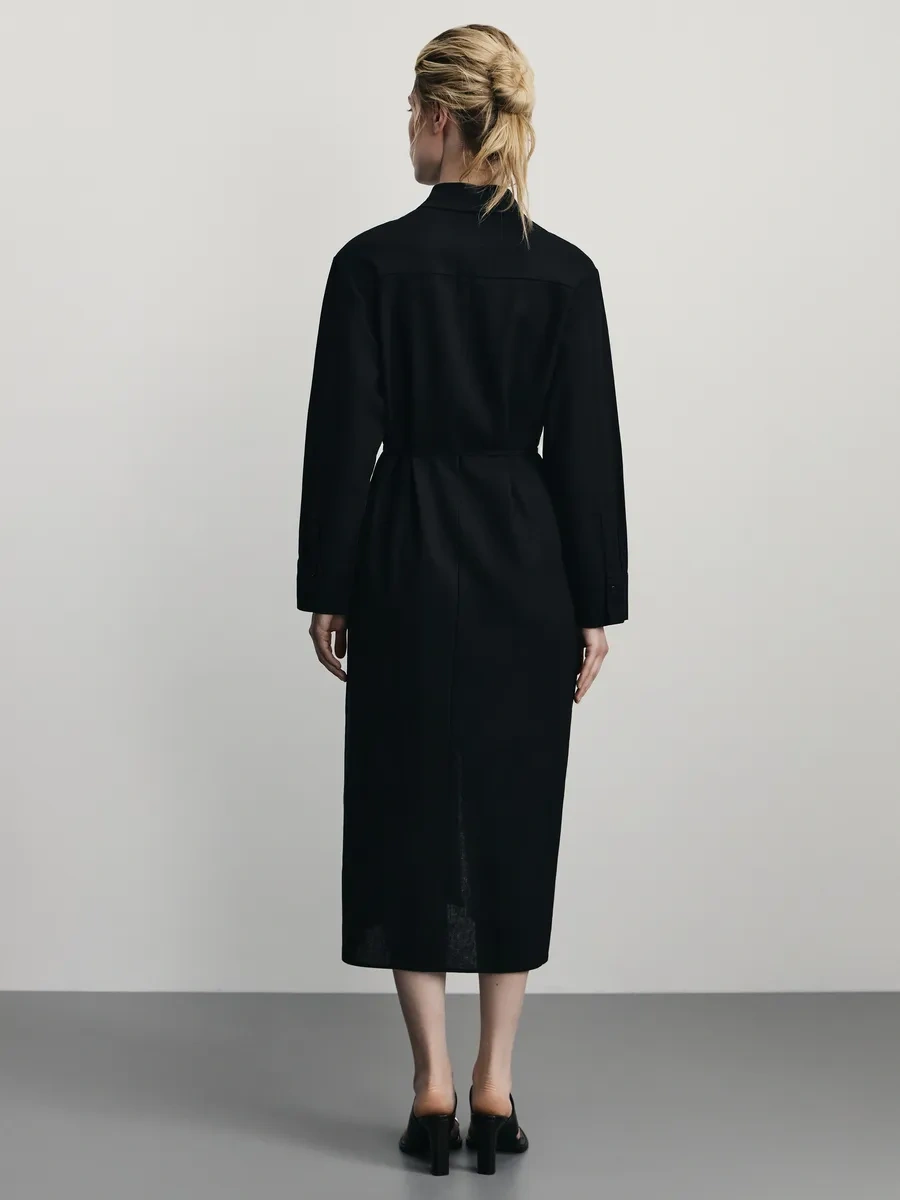 Zarına Günlük Temel Keten Gömlek Elbisesi 371892379 Siyah