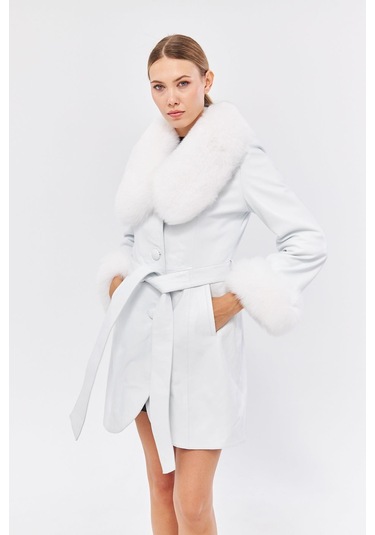 Derinss Dka1551 Hakiki Deri Kadın Beyaz Kaban 001