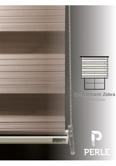 Br Perle Pliseli Sütlü Kahverengi Zebra Perde Yüksek Kalite Alüminyum Kasa Sütlü Kahve