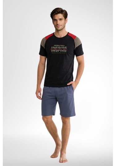 Mecit Pijama Mecit 4004 Füme Kısa Kollu Şortlu Erkek Pijama Takımı