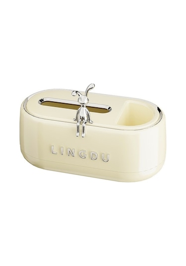 Besthome1 Krem Renk Tavşan Desenli Pratik Havlu Kutusu, Oturma Odası, Banyo, Tv Üstü, Dekoratif Depolama, İnci Beyaz, 25x13x10c