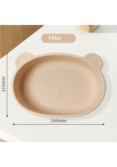 Jianfan Ayıcık Desenli Vakumlu Silikon Mama Kabı Bebek Beslenme Kasesi Haki Haki