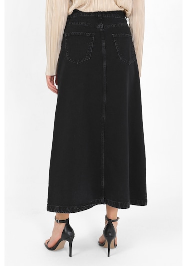 Yüksek Bel A Kesim Denim Etek Siyah