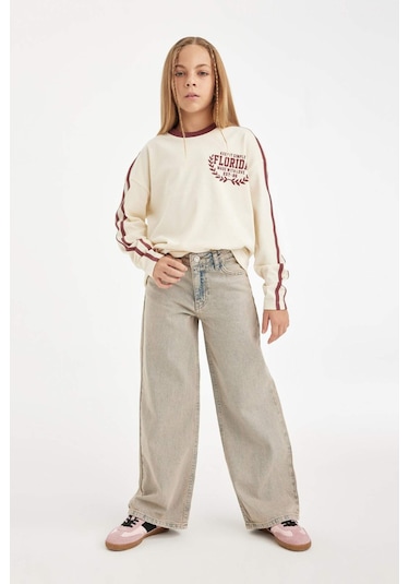 Defacto Kız Çocuk Wide Leg Geniş Bol Paça Cepli Jean Pantolon D7178A824WNNM39 Mavi
