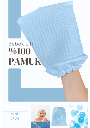 Bebek Banyo Lifi Tahriş Etmeyen Banyo Kesesi %100 Pamuk Mavi