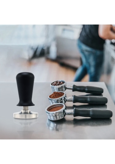 Paslanmaz Çelik Kalibrasyonlu 51mm Siyah Espresso Sabotaj Barista Düz Kahve Çekirdeği Presi