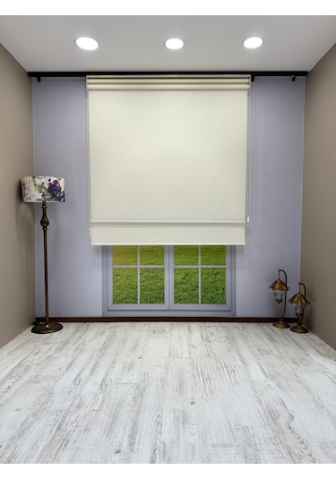 Çiftli Sistem Keten Tül Ve %100 Blackout Karartma Ekru Stor Perde Ekru