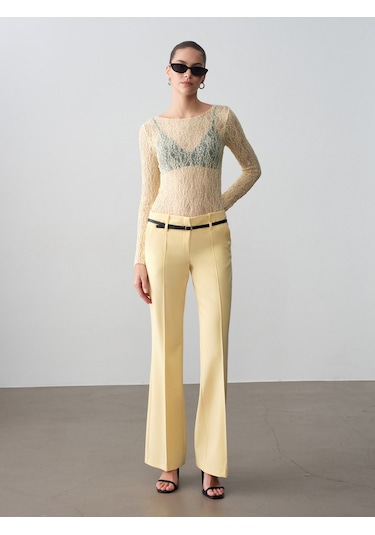 Dilvin 32764 Kayık Yaka Dantel Top-açık Sarı