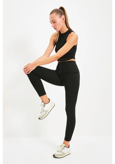 Sauna Termal Tertleme Taytı Agraflı Yüksek Bel Siyah Tayt Siyah