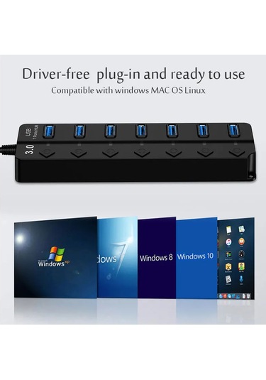 Usb 3.0 Çoklu Usb Splitter Hub Usb Hub 2.0 Kullanım Güç Adaptörü 4/7 Port Çoklu Black-2.0-7 Ports