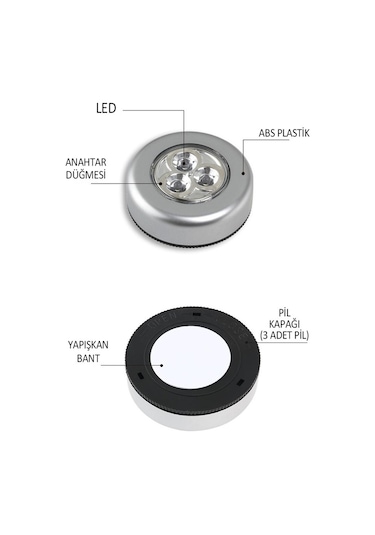 Kablosuz Spot Pilli Dokunmatik Led Lamba 3 Ledli Dolap Lambası(415935960)