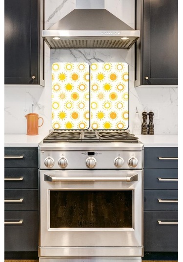 2' Li 30X52 CM Güneş Desenli Cam Ocak Arkası Koruyucusu