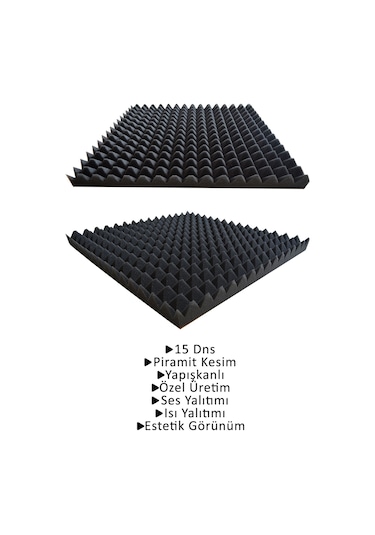 Akustik Ses Yalıtım Süngeri Yapışkanlı 15 Dns 50x50x4 Piramit Kesim