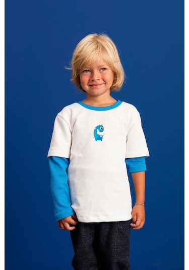 Luess Erkek Çocuk Dino Nakışlı %100 Pamuklu Sweatshirt 1-2 Yaş 5-6 Yaş -Beyaz