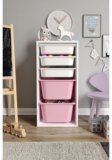 %100 Mdf - Medium Mono 5 Sepetli Oyuncak Dolabı Pembe