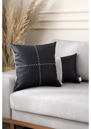 Ivy Soft Deri Siyah Kırlent Kılıfı 45x45 2548 Siyah
