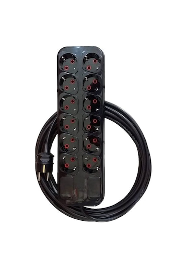 Fetih Siyah 12'li Çoklu Grup Priz 1 Metre Kablolu