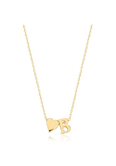 Coşar Silver B Harfi Kalpli Model Gold Rengi Kaplama 925 Ayar Gümüş Kolye