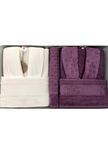 Özdilek Blossom Mürdüm-Krem Happy Bornoz Seti 0829 Krem