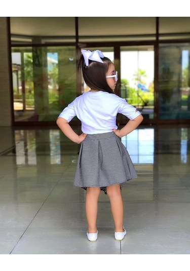 Modavals Love Baskılı Yırtmaç Kol Detaylı Pötükare Etekli Kız Çocuk Etekli Alt Üst Takım Çok Renkli