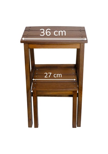 Çok Amaçlı Ahşap Merdiven Tabure 2 Basamaklı - El Yapımı Ceviz