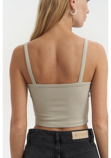 3396 - Noam Soft Haki Ön Detay Fitilli Crop Haki