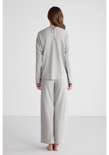 U.s Polo Assn. 16954 Kadın Gri Melanj Yuvarlak Yaka Uzun Kollu Pijama Takımı -grimelanj Gri Melanj