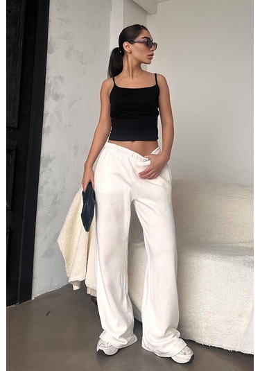 Madmext Beyaz Bol Paça Kadın Eşofman Altı Mg2279 Beyaz