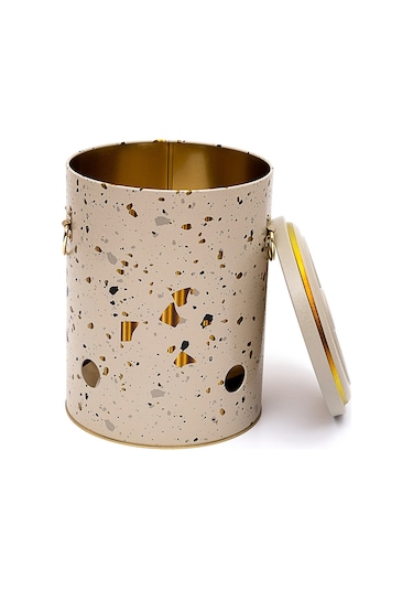Terrazzo Cream Desenli Metal Soğanlık, 17.5 X 22.5 Cm, 5 Lt