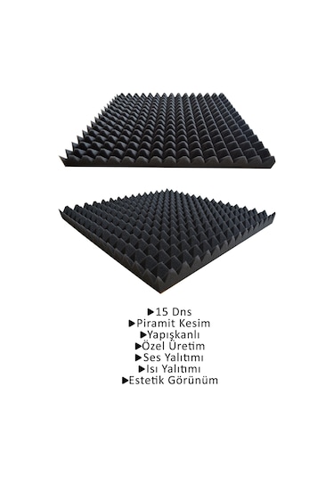Akustik Ses Yalıtım Süngeri 50x50x4 Piramit Kesim Yapışkansız/12 Ad