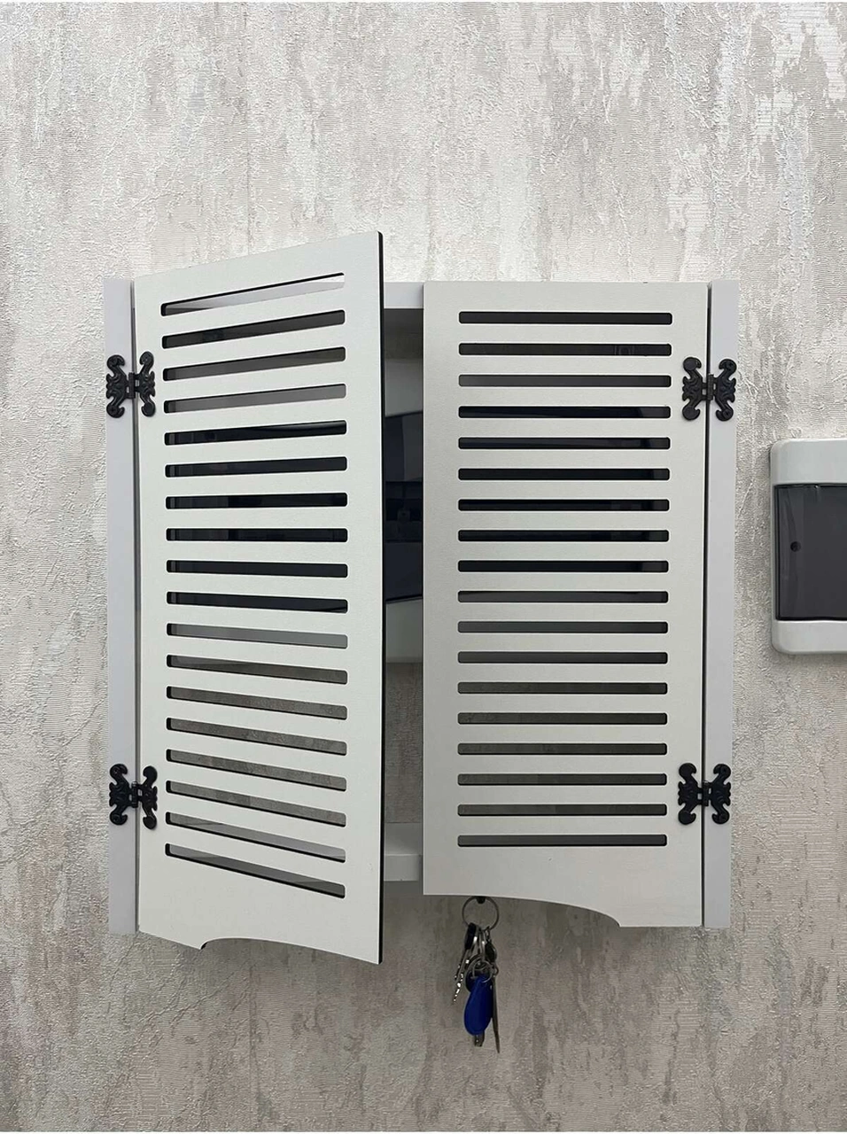 Elektrik Pano Düzenleyici Duvar Düzenleyici Ahşap Dekoratif Beyaz Kutu Anahtarlık Düz Çizgi 41 X 41