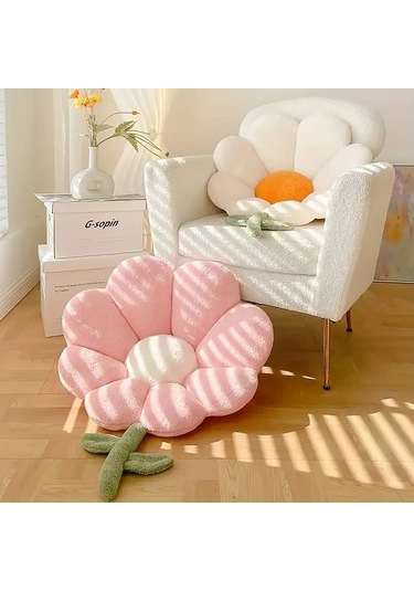 Elmpaly Turuncu Yastık 24x25 İnç Yumuşak Puşiden Dekoratif Çiçek Koltuk Yastığı Turuncu