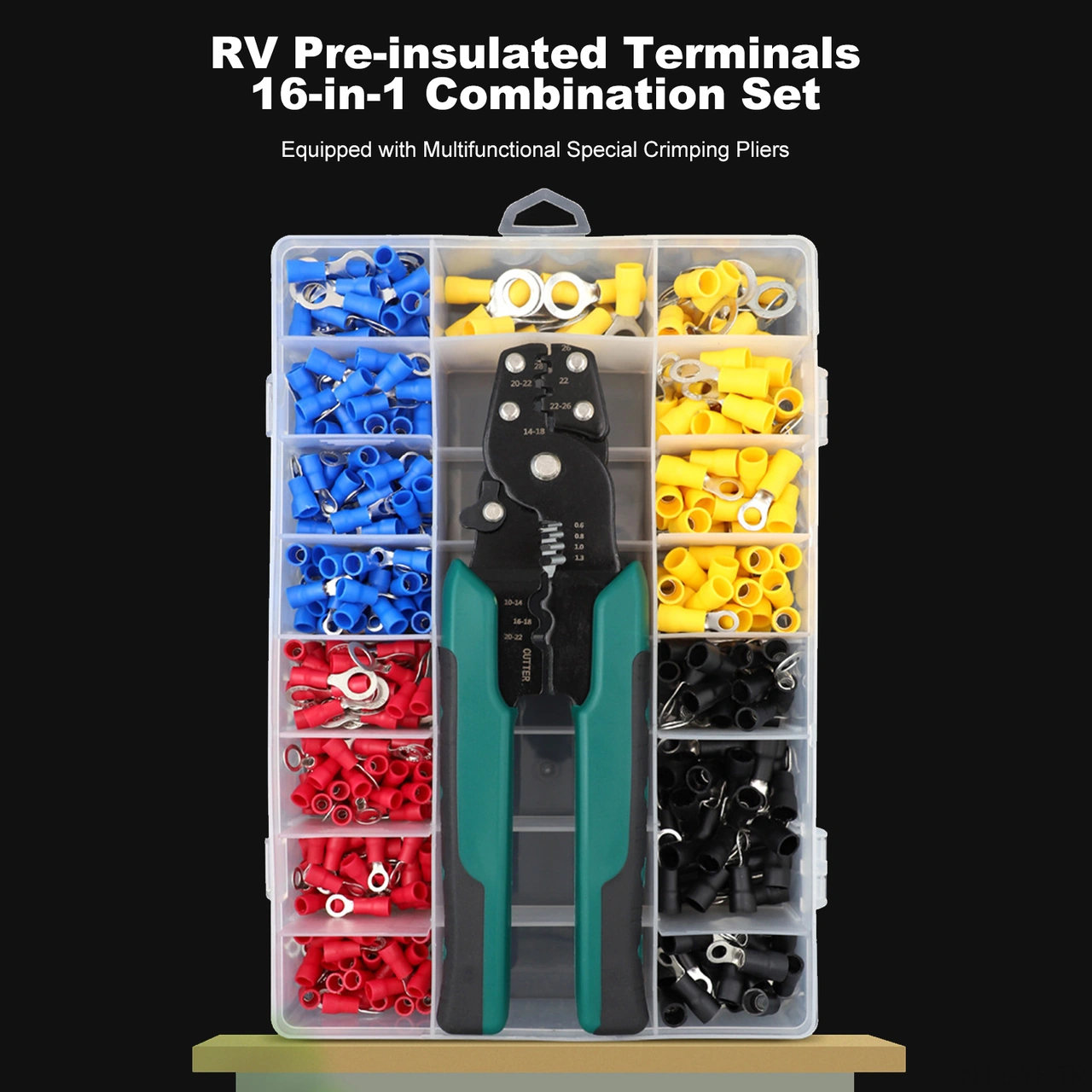 Yifomall 0.75-6mm² Telle Uygun Metal Soğuk Pres Terminale Seti - 15 Tip 520 Adet + Pres Makinesi + Taşınabilir Depolama Kutusu
