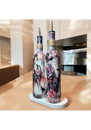 El Yapımı Japon Kadın Desenli Renkli 750 Ml Zeytinyağı Sıvıyağ Şi
