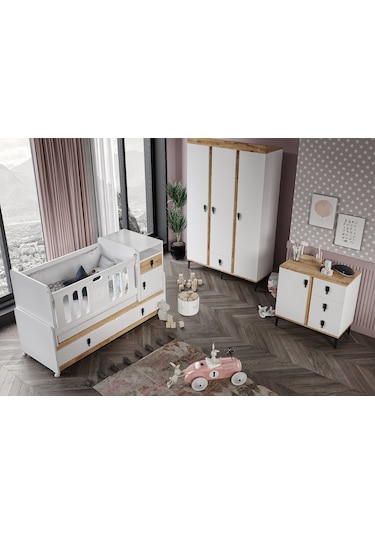 Rose Büyüyen Bebek Odası Takımı Safir Meşe Beyaz