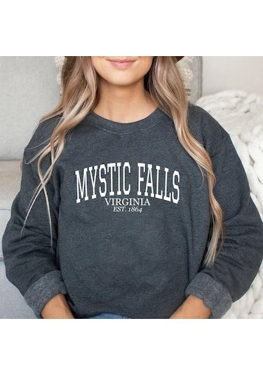 Gri Mystic Falls Virginia Est.1864 Kazak Salvatore Kapşonlu Stefan Ve Damon Jumper Virginia Pullovwe Vampir Fanı Için Sevimli Hediye Gri