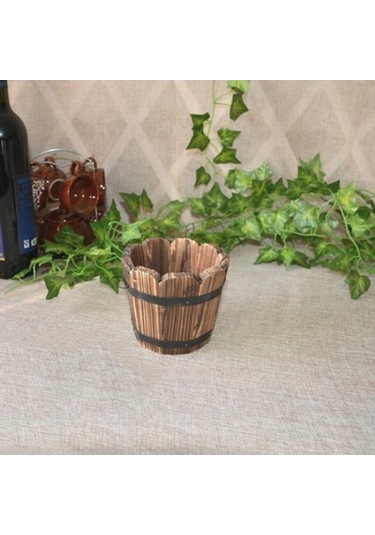 Rogfer Balkon Sebze Etli Karbonize Ahşap Saksı Retro Küçük Ahşap Kova Ev Dekorasyon, Boyut:s Dalga Ağzı