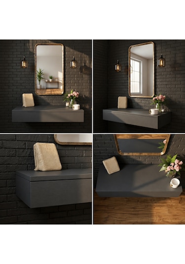 Mdf Makyaj Masası Ve Dresuar 80x30 Cm Çekmeceli Modern Tasarım Antrasit