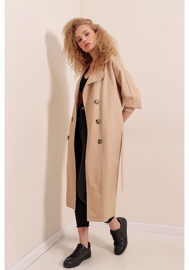 Bigdart 5853 Kruvaze Yaka Trençkot - Vizon 001