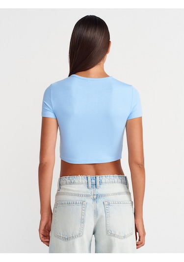 Dilvin 31647 Düğme Detaylı Crop Top-mavi Mavi