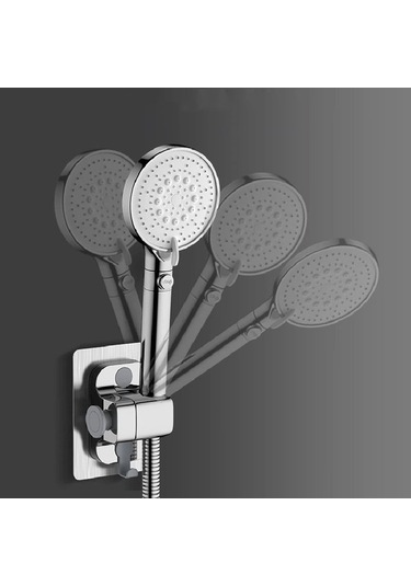 Primepickings Gümüş Duş Başlığı Tutucu Ayarlanabilir Duş Başlığı Braketi Duvara Monte Kendinden Yapışkan 2 Katlı Gri