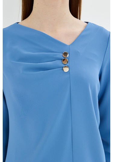 Yakası Pileli Ve Düğme Detaylı Gömlek İndigo Indıgo