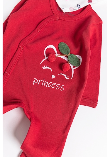 Kiraz Desenli 2'li Uzun Kollu Kız Bebek Tulum Takım 001