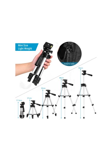 Mini Masaüstü Tripod Standı Alüminyum Alaşımlı 1/4 İnç Vida 21cm-65cm Akıllı Telefon Canlı Yayını İçin Ayarlanabilir Yükseklik Kompakt Led Video Işığı Dijital Kamera Gümüş
