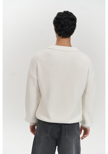 Magnus Polo Yaka Ekru Erkek Triko Kazak Ekru